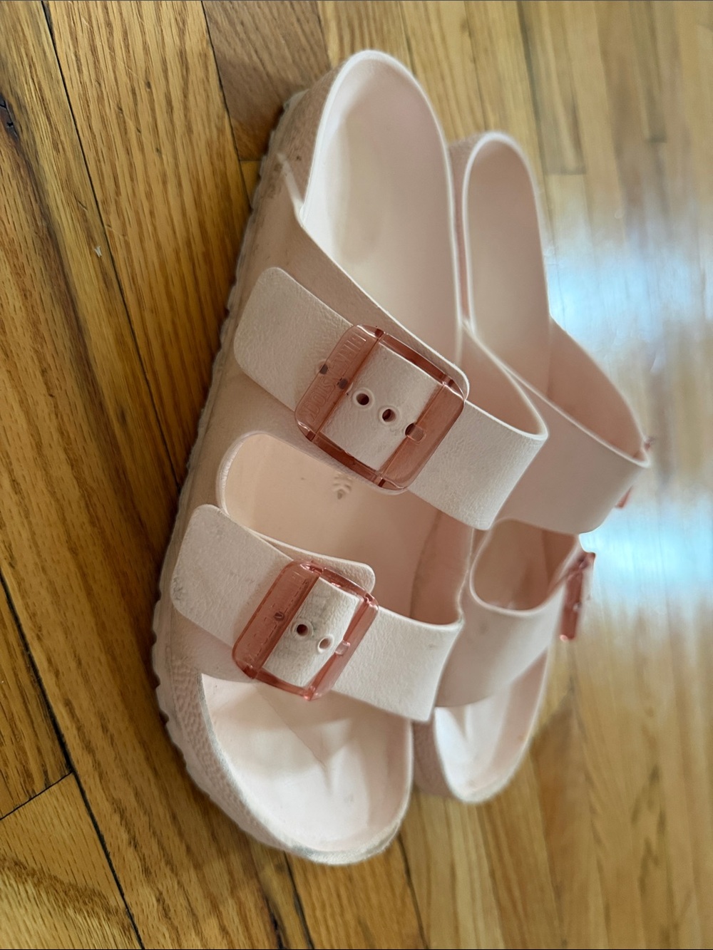 Birkenstock Pink EVA Arizona Slides with Rose Gold Buckles - Picture 3 of 5